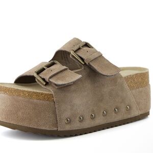 Cushionaire Guru Suede Platform Sandals Cork Footbed Size 7